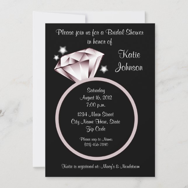 Invitation de douche nuptiale Diamond Ring noir bl (Devant)