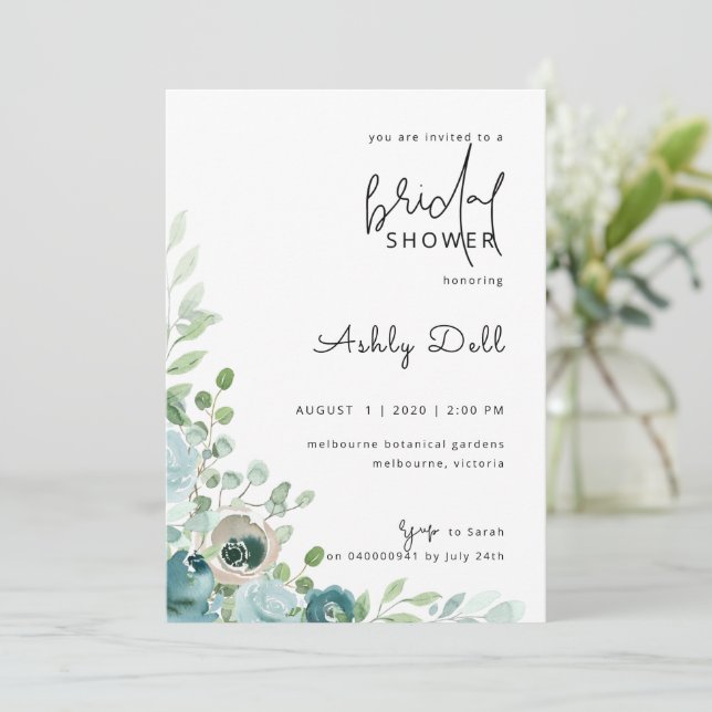 Invitation de douche nuptiale Dusty Blue (Debout devant)