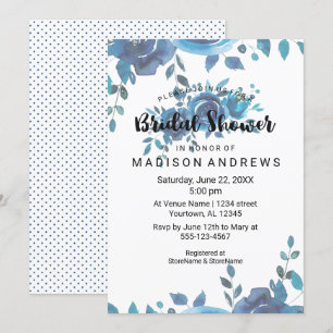 Invitation de douche nuptiale en aquarelle bleue