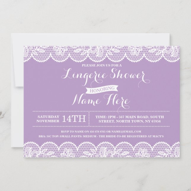 Invitation de douche nuptiale en dentelle violette (Devant)