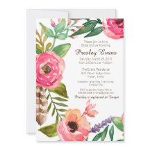 Invitation de douche nuptiale en fleurs et en plum