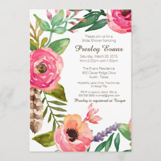 Invitation de douche nuptiale en fleurs et en plum
