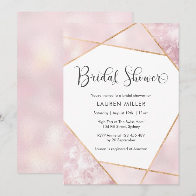 Invitation de douche nuptiale en marbre géométriqu (Devant / Derrière)