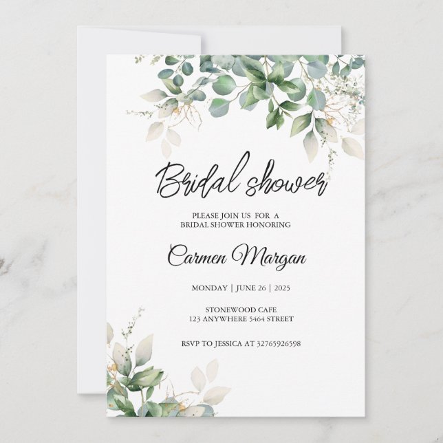 Invitation de douche nuptiale Eucalyptus Green (Devant)