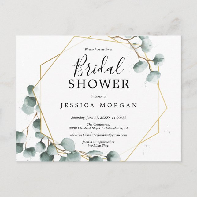 Invitation de douche nuptiale Eucalyptus Green (Devant)
