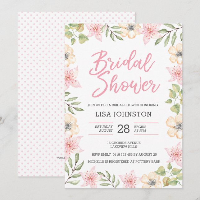 Invitation de douche nuptiale | Fleur blanche et r (Devant / Derrière)