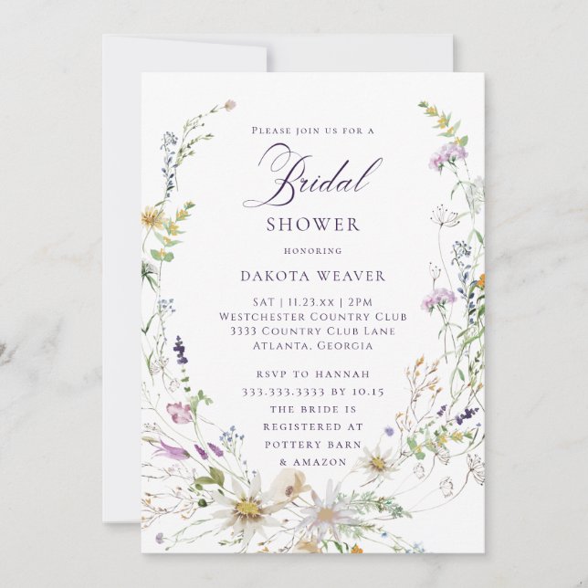 Invitation de douche nuptiale Fleur sauvage d'aqua (Devant)