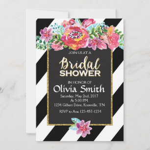Invitation de douche nuptiale, Floral Black & Whit