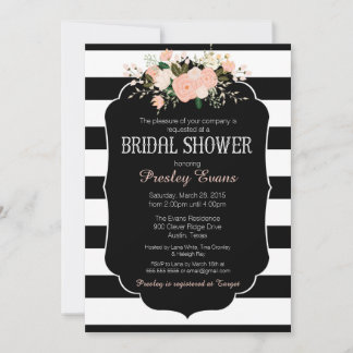 Invitation de douche nuptiale, floral noir & blanc