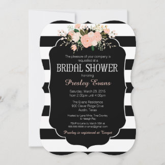 Invitation de douche nuptiale, floral noir & blanc