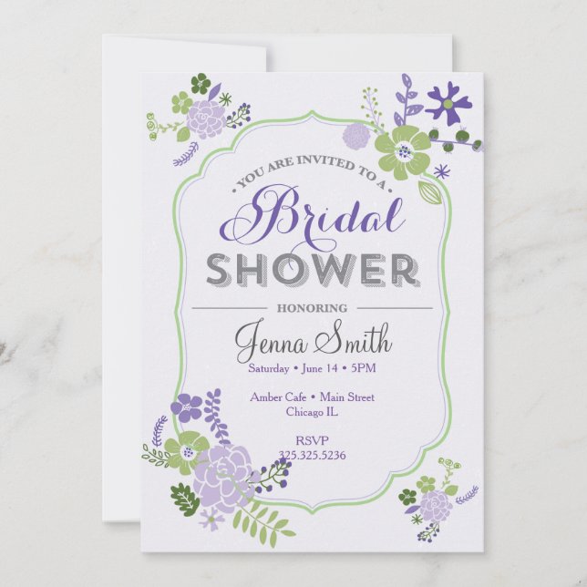 Invitation de douche nuptiale florale lavande viol (Devant)