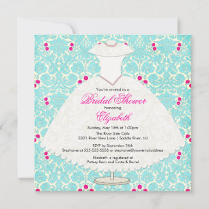 Invitation de douche nuptiale Gown Turquoise Damas