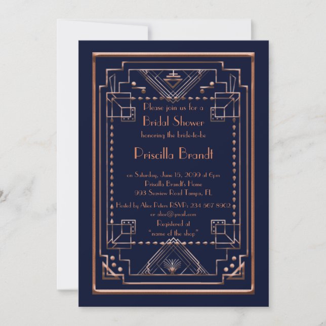 Invitation de douche nuptiale, grand Gatsby, marin (Devant)