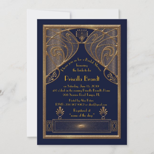 Invitation de douche nuptiale, grand Gatsby, Marin (Devant)