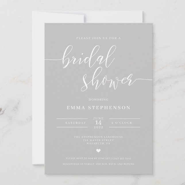 Invitation de douche nuptiale Gray Elegant (Devant)