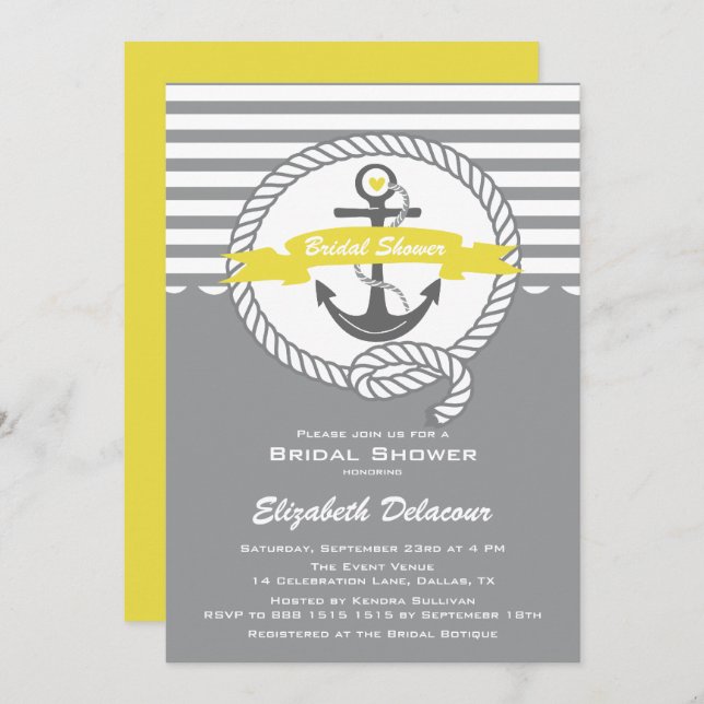 Invitation de douche nuptiale jaune et gris (Devant / Derrière)