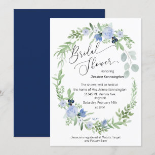 Invitation de douche nuptiale Marine Fleurs bleues