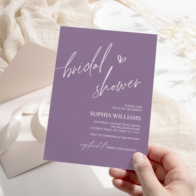 Invitation de douche nuptiale minimaliste pourpre  (Créateur téléchargé)