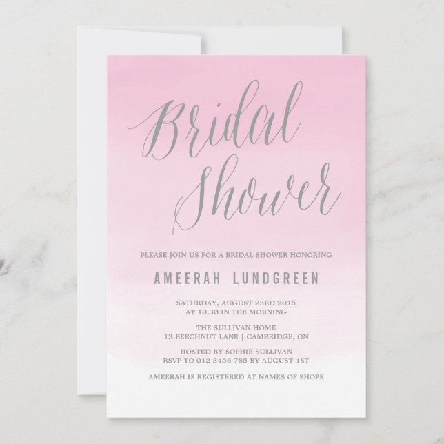 Invitation de douche nuptiale Ombre rose Aquarelle (Devant)