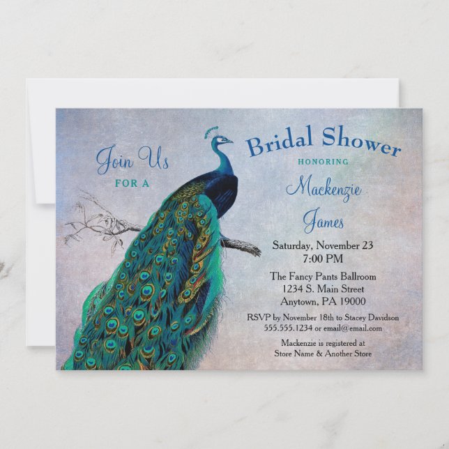 Invitation de douche nuptiale Peacock Oiseau bleu  (Devant)