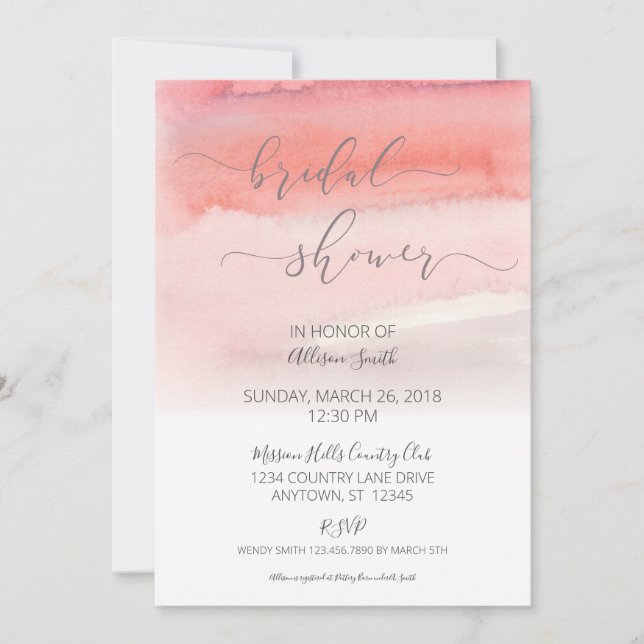 Invitation de douche nuptiale Pink Ombre (Devant)