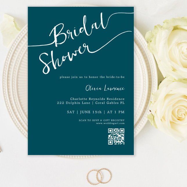 Invitation de douche nuptiale QR Script turquoise (Créateur téléchargé)