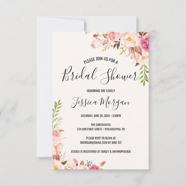 Invitation de douche nuptiale Rose antique (Devant)