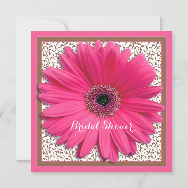 Invitation de douche nuptiale rose Brown Gerbera D (Devant)