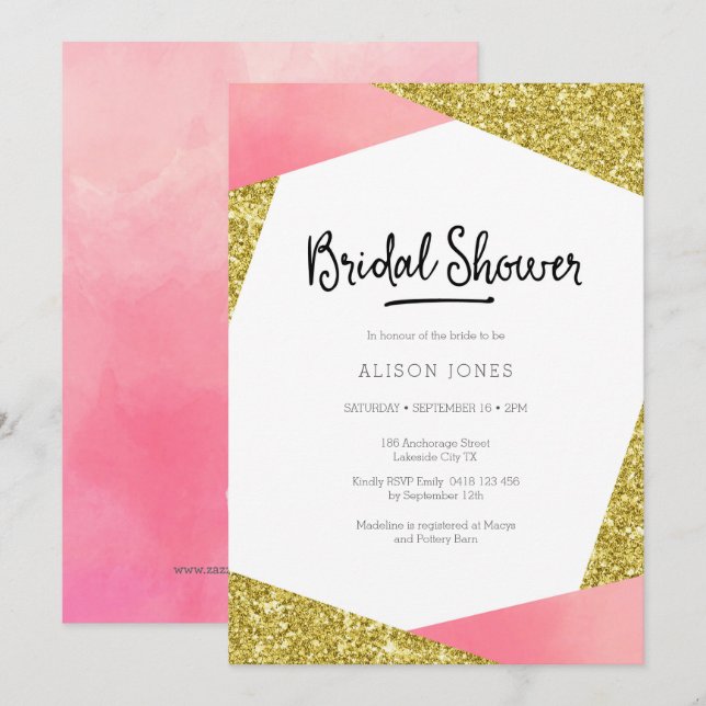 Invitation de douche nuptiale | Rose et parties sc (Devant / Derrière)