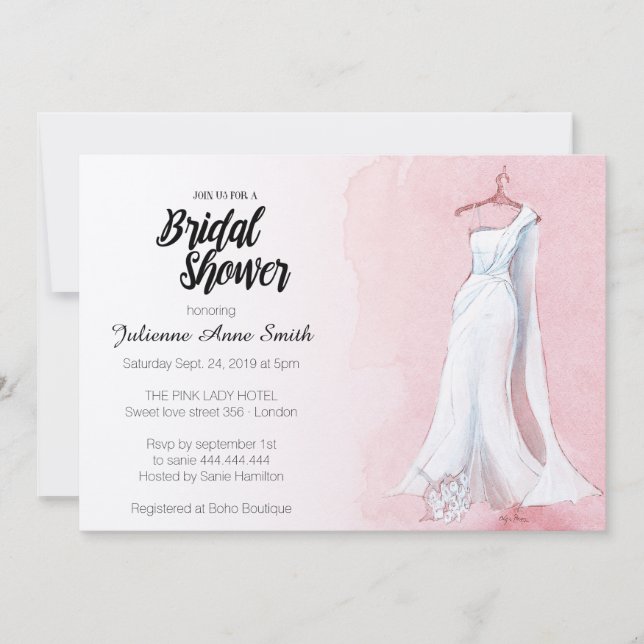 Invitation de douche nuptiale rose Gown (Devant)