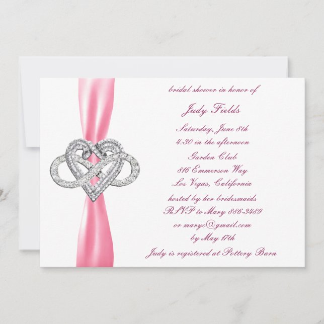 Invitation de douche nuptiale rose Infinity Heart (Devant)