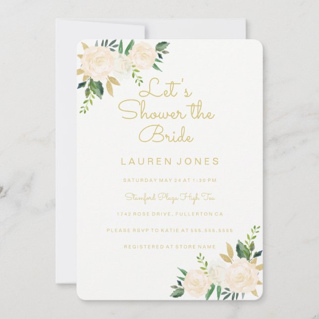 Invitation de douche nuptiale rose or floral (Devant)