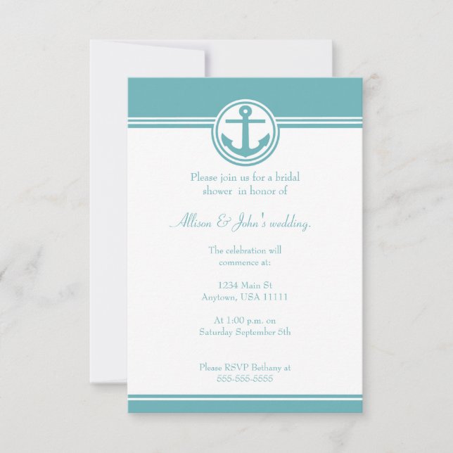 Invitation de douche nuptiale turquoise Ancre naut (Devant)