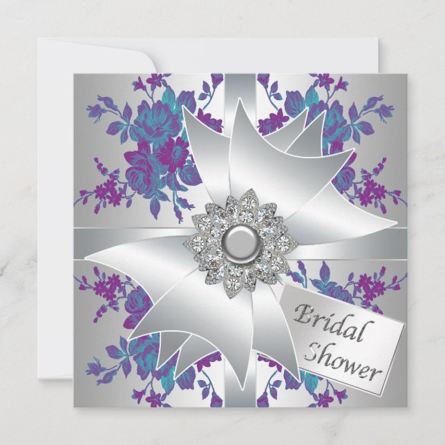 Invitation de douche nuptiale turquoise violette R (Devant)
