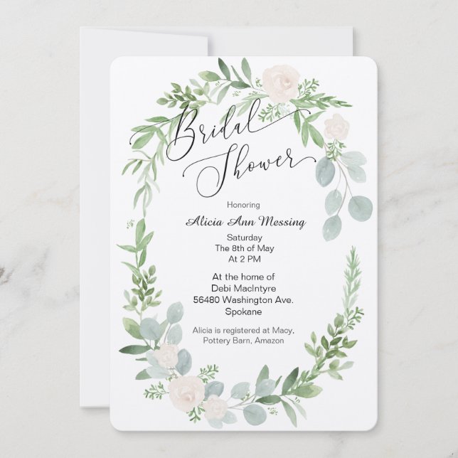 Invitation de douche nuptiale Verdure et rougissan (Devant)