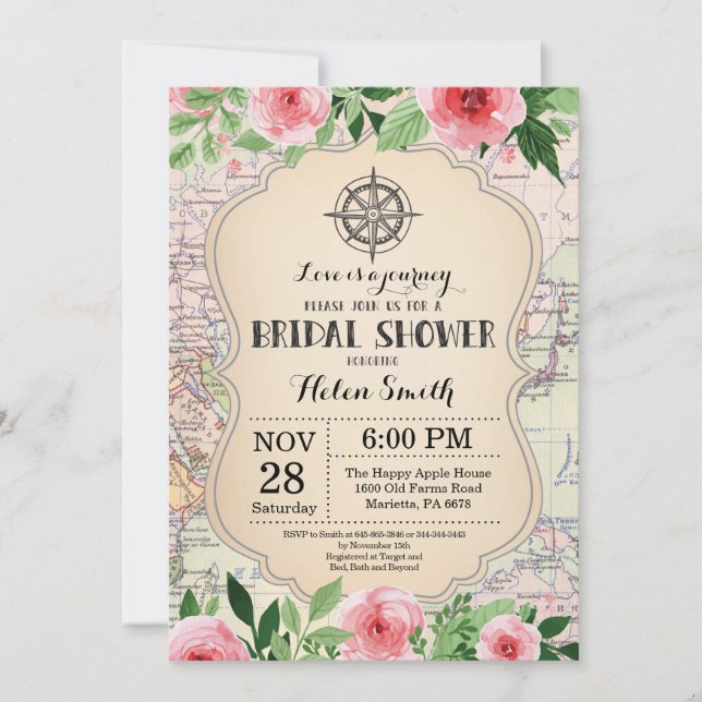 Invitation de douche nuptiale Voyage Floral (Devant)
