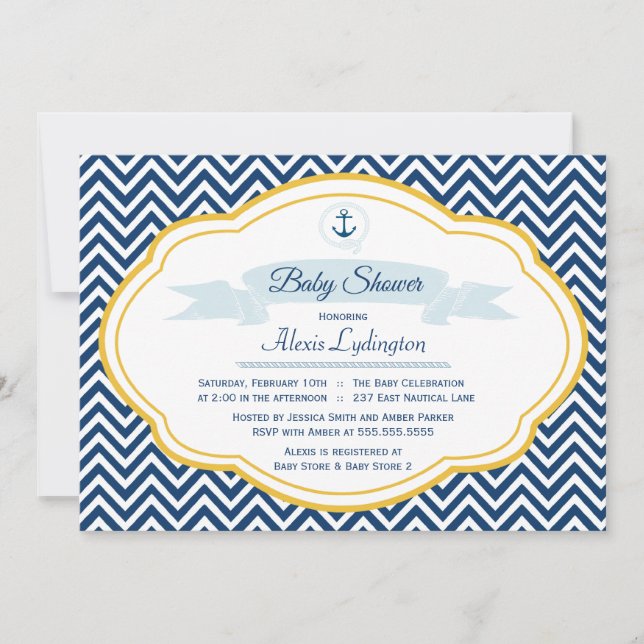 invitation de douche pour bébé chevron de la marin (Devant)