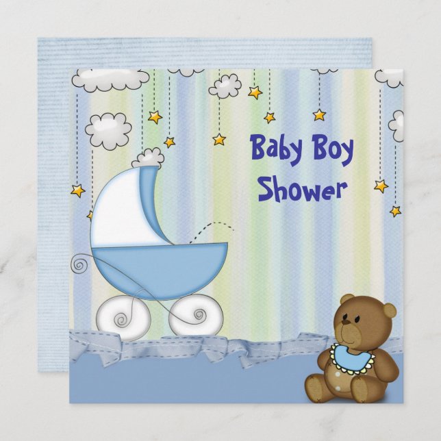 Invitation de douche pour bébé garçon (Devant / Derrière)