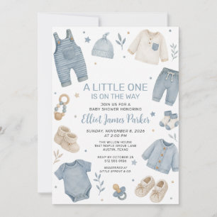 Invitation de douche pour bébé garçon tenue bleu b