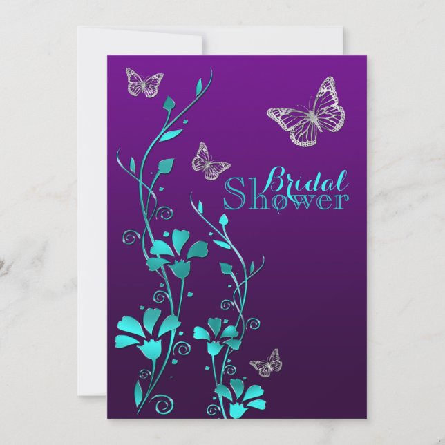 Invitation de douche | Turquoise pourpre, Floral,  (Devant)
