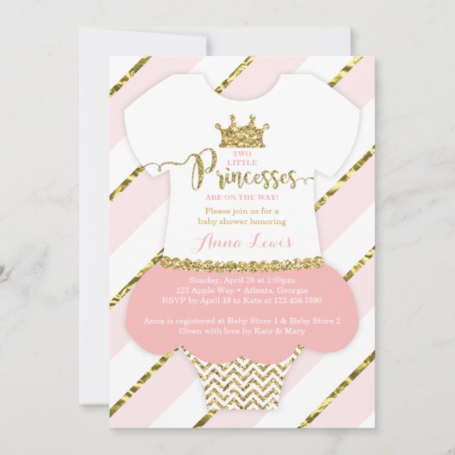 Invitation de douche Twin Little Princesses, Parti (Devant)