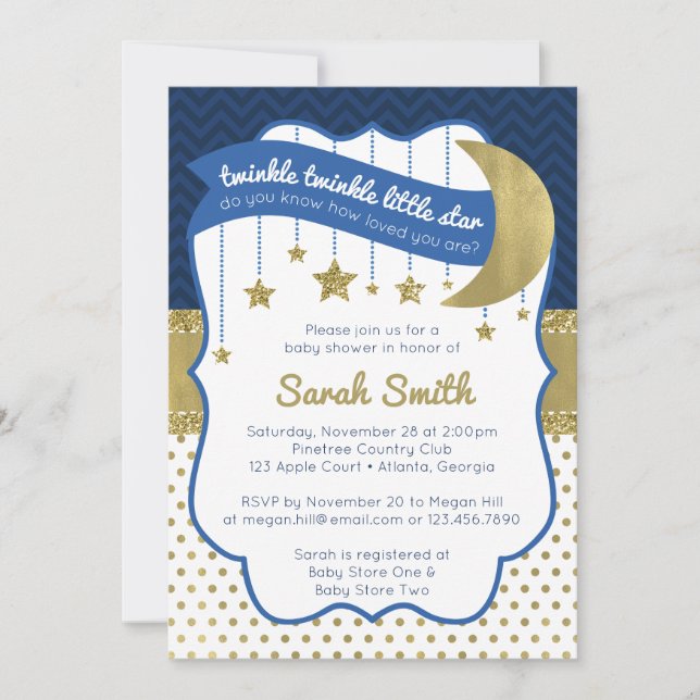 Invitation de douche Twinkle Little Star, Parties  (Devant)