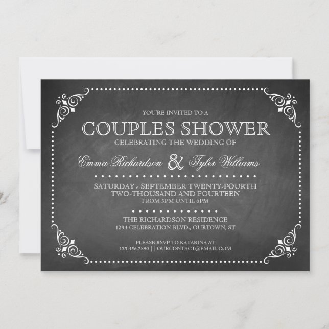 Invitation de douche vintage Couples Chalkboard (Devant)