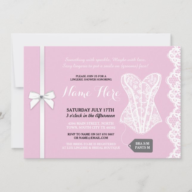 Invitation de douches Lingerie rose Dentelle blanc (Devant)