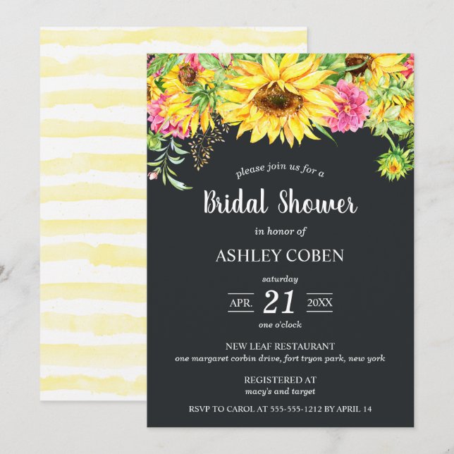 Invitation de douches nuptiales avec des tournesol (Devant / Derrière)
