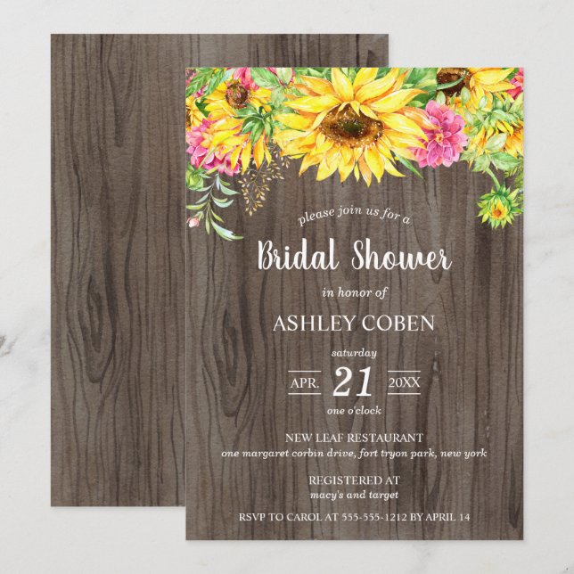 Invitation de douches nuptiales avec des tournesol (Devant / Derrière)