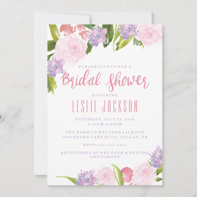 Invitation de douches nuptiales florales Aquarelle (Devant)