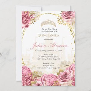 Invitation de Fairytale Quinceanera rose enchantée