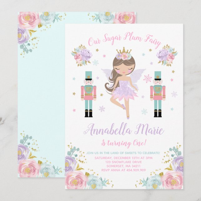 Invitation de fée de prune de sucre Invitation de  (Devant / Derrière)