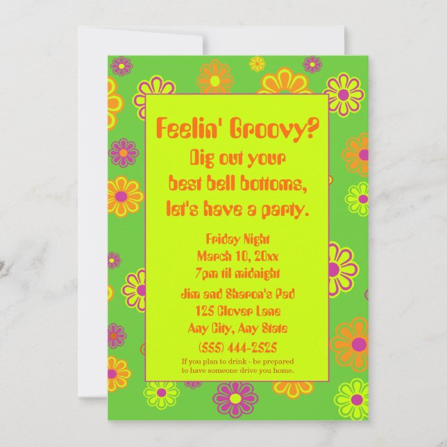 Invitation de Feelin' Super Flower Power Party (Devant)